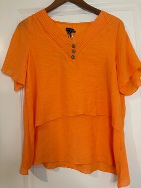 Coco + Carmen Vibrant Orange Layered V-Neck Tunic with Button Detail